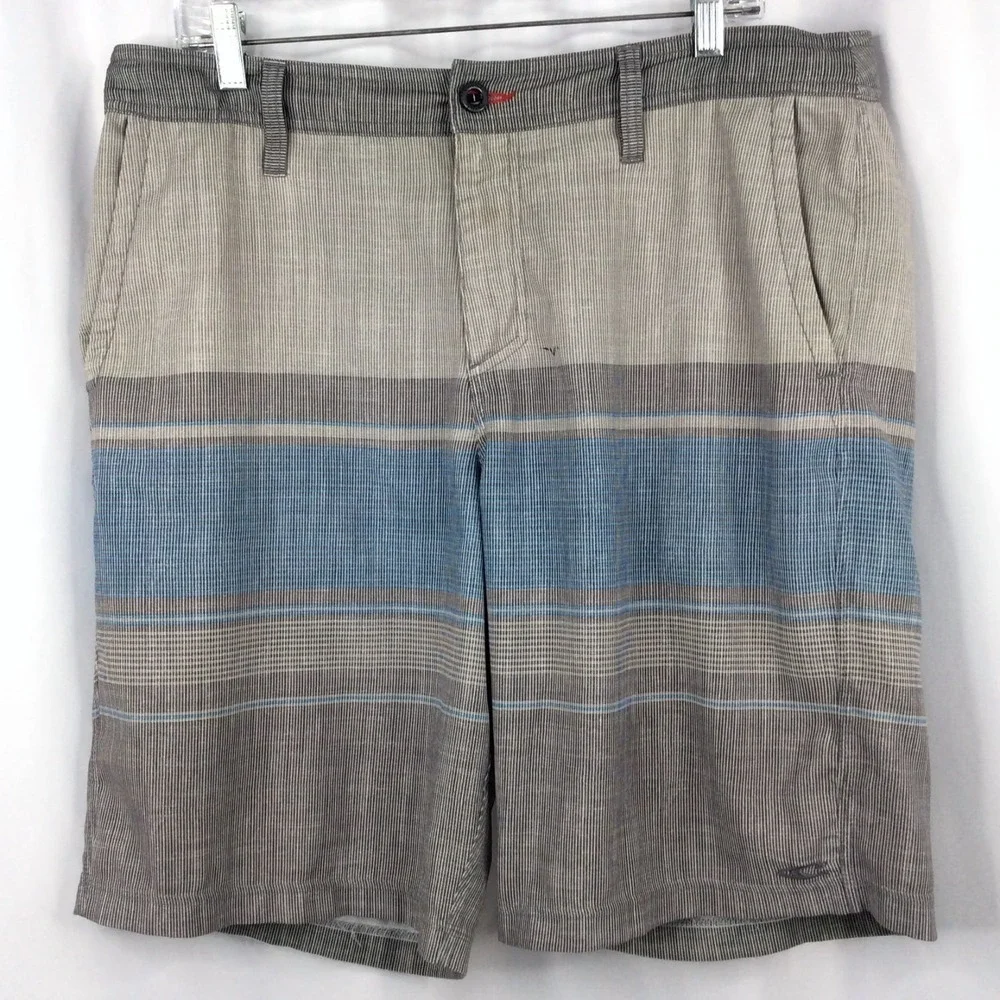 O'Neill Hybrid Board Shorts Men's Size 36 Gray Blue Striped Swim